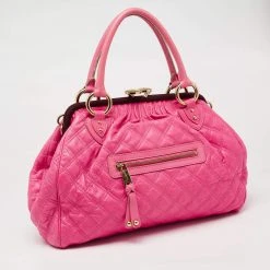 Marc Jacobs Pink Quilted Leather Stam Satchel For Women -Cheap Marc Jacobs Store luxury women marc jacobs used handbags p629623 010