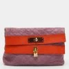Marc Jacobs Purple Quilted Leather Lock Clutch For Women