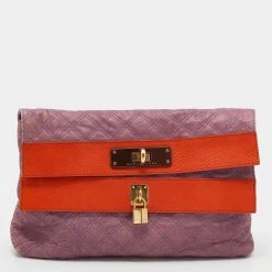 Marc Jacobs Purple Quilted Leather Lock Clutch For Women