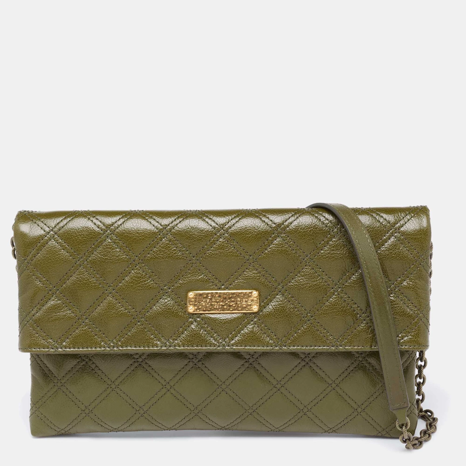 Marc Jacobs Olive Green Quilted Leather Eugenie Chain Clutch For Women 1 Marc Jacobs Olive Green Quilted Leather Eugenie Chain Clutch For Women