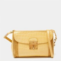 Marc Jacobs Yellow Croc Embossed Leather And Suede Shoulder Bag For Women