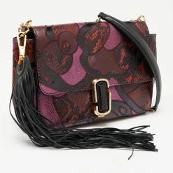 Marc Jacobs Burgundy Leather And Snakeskin Embossed Leather J Patchwork Shoulder Bag For Women -Cheap Marc Jacobs Store luxury women marc jacobs used handbags p634287 004