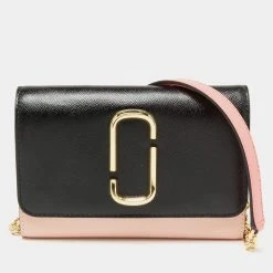 Marc Jacobs Marc Jacbos Pink/Black Leather Snapshot Wallet On Chain For Women