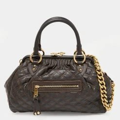 Marc Jacobs Dark Choco Brown Quilted Leather Stam Satchel For Women