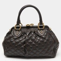 Marc Jacobs Dark Choco Brown Quilted Leather Stam Satchel For Women 15 Marc Jacobs Dark Choco Brown Quilted Leather Stam Satchel For Women -Cheap Marc Jacobs Store luxury women marc jacobs used handbags p635439 008