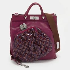 Marc Jacobs Purple Leather Robert Duffy Bag On Bag Tote For Women