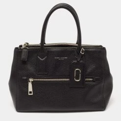 Marc Jacobs Black Leather Top Zip Tote For Women