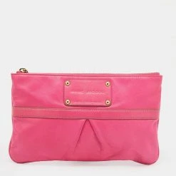 Marc Jacobs Pink Leather Top Zip Clutch For Women
