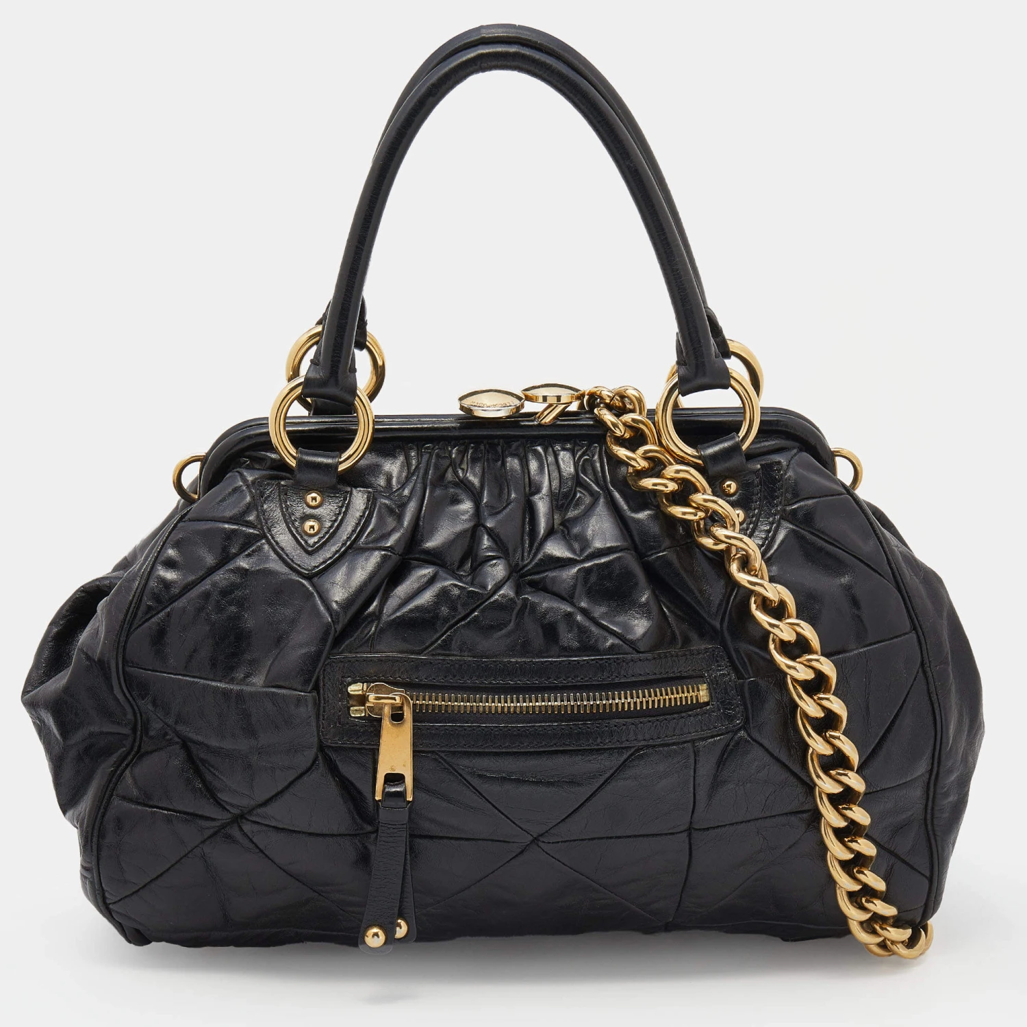 Marc Jacobs Black Quilted Leather Stam Satchel For Women 1 Marc Jacobs Black Quilted Leather Stam Satchel For Women