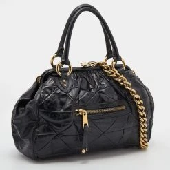 Marc Jacobs Black Quilted Leather Stam Satchel For Women 13 Marc Jacobs Black Quilted Leather Stam Satchel For Women -Cheap Marc Jacobs Store luxury women marc jacobs used handbags p641757 006