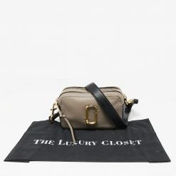 Marc Jacobs Beige/Black Leather Snapshot Crossbody Bag For Women -Cheap Marc Jacobs Store luxury women marc jacobs used handbags p644065 008