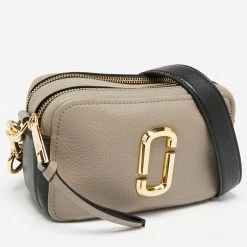 Marc Jacobs Beige/Black Leather Snapshot Crossbody Bag For Women -Cheap Marc Jacobs Store luxury women marc jacobs used handbags p644065 009