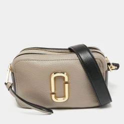 Marc Jacobs Beige/Black Leather Snapshot Crossbody Bag For Women