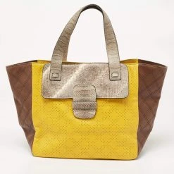 Marc Jacobs Tri Color Perforated/Quilted Leather And Snakeskin Tote For Women