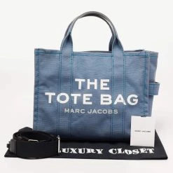 Marc Jacobs Blue Canvas The Small Traveler Tote For Women -Cheap Marc Jacobs Store luxury women marc jacobs used handbags p647273 007