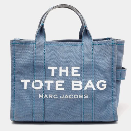 Marc Jacobs Blue Canvas The Small Traveler Tote For Women -Cheap Marc Jacobs Store luxury women marc jacobs used handbags p647273 013