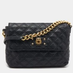 Marc Jacobs Black Quilted Leather Flap Chain Shoulder Bag For Women