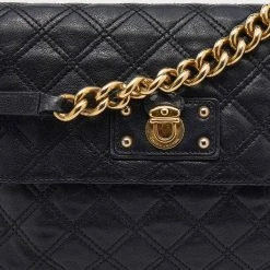 Marc Jacobs Black Quilted Leather Flap Chain Shoulder Bag For Women -Cheap Marc Jacobs Store luxury women marc jacobs used handbags p647928 011