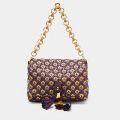 Marc Jacobs Purple Printed Leather Misfit Flap Shoulder Bag For Women