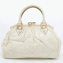 Marc Jacobs Cream Quilted Leather Stam Satchel For Women -Cheap Marc Jacobs Store luxury women marc jacobs used handbags p654361 003