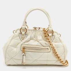 Marc Jacobs Cream Quilted Leather Stam Satchel For Women
