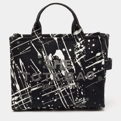 Marc Jacobs Black Canvas Splatter Paint Tote For Women -Cheap Marc Jacobs Store luxury women marc jacobs used handbags p656275 009