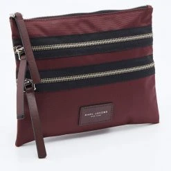 Marc Jacobs Burgundy Nylon And Leather Top Zip Clutch For Women -Cheap Marc Jacobs Store luxury women marc jacobs used handbags p658471 006