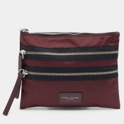 Marc Jacobs Burgundy Nylon And Leather Top Zip Clutch For Women