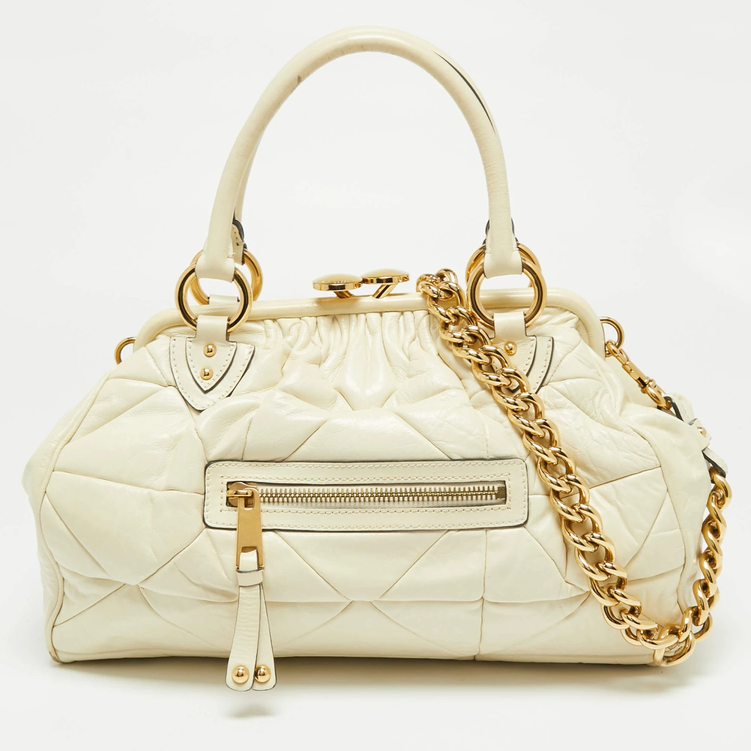 Marc Jacobs Off-White Leather Stam Satchel For Women 1 Marc Jacobs Off-White Leather Stam Satchel For Women