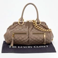 Marc Jacobs Grey Quilted Leather Stam Satchel For Women -Cheap Marc Jacobs Store luxury women marc jacobs used handbags p669476 007