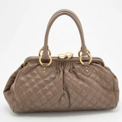 Marc Jacobs Grey Quilted Leather Stam Satchel For Women -Cheap Marc Jacobs Store luxury women marc jacobs used handbags p669476 008