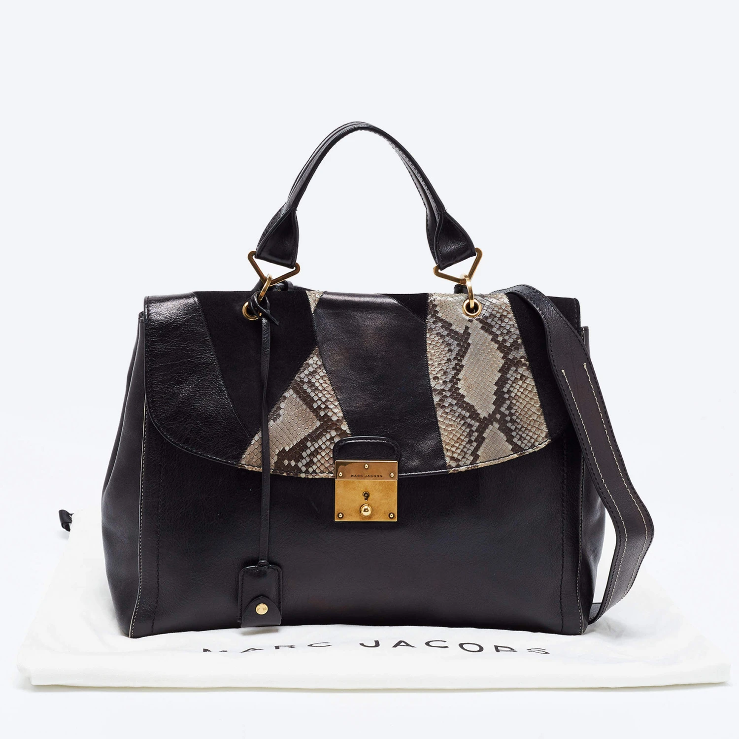 Marc Jacobs Black Suede, Python Effect And Leather Flap Top Handle Bag For Women 9 Marc Jacobs Black Suede, Python Effect And Leather Flap Top Handle Bag For Women - Image 9
