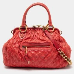 Marc Jacobs Red Snake Skin Embossed Leather Stam Satchel For Women