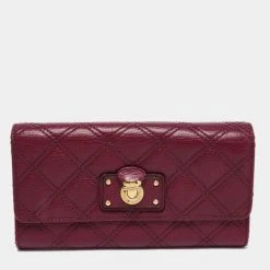 Marc Jacobs Purple Quilted Leather Eugenie Continental Flap Wallet For Women