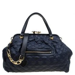 Marc Jacobs Dark Blue Quilted Coated Canvas Stam Satchel For Women
