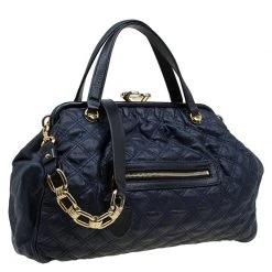 Marc Jacobs Dark Blue Quilted Coated Canvas Stam Satchel For Women -Cheap Marc Jacobs Store luxury women marc jacobs used handbags p76893 0003