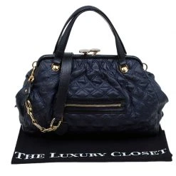 Marc Jacobs Dark Blue Quilted Coated Canvas Stam Satchel For Women -Cheap Marc Jacobs Store luxury women marc jacobs used handbags p76893 0008