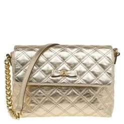Marc Jacobs Gold Quilted Leather Large Bow Shoulder Bag For Women