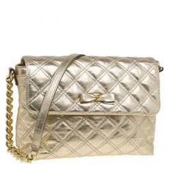 Marc Jacobs Gold Quilted Leather Large Bow Shoulder Bag For Women -Cheap Marc Jacobs Store luxury women marc jacobs used handbags p83145 003