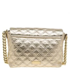 Marc Jacobs Gold Quilted Leather Large Bow Shoulder Bag For Women -Cheap Marc Jacobs Store luxury women marc jacobs used handbags p83145 004