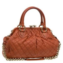 Marc Jacobs Orange Quilted Leather Stam Shoulder Bag For Women -Cheap Marc Jacobs Store luxury women marc jacobs used handbags p86478 0003
