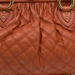 Marc Jacobs Orange Quilted Leather Stam Shoulder Bag For Women -Cheap Marc Jacobs Store luxury women marc jacobs used handbags p86478 0005