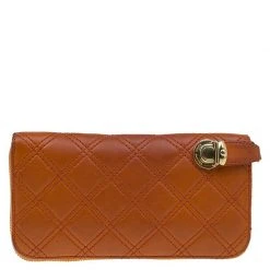 Marc Jacobs Orange Quilted Leather Deluxe Zip Around Wallet For Women