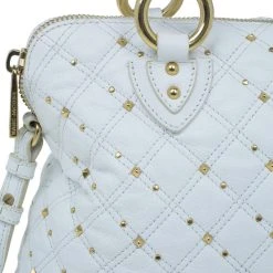 Marc Jacobs White Leather Large Rio Stardust Studded Satchel For Women -Cheap Marc Jacobs Store luxury women marc jacobs used handbags p9369 010