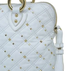 Marc Jacobs White Leather Large Rio Stardust Studded Satchel For Women -Cheap Marc Jacobs Store luxury women marc jacobs used handbags p9369 011