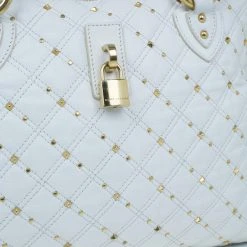 Marc Jacobs White Leather Large Rio Stardust Studded Satchel For Women -Cheap Marc Jacobs Store luxury women marc jacobs used handbags p9369 012