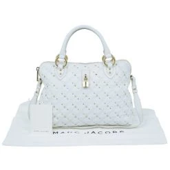 Marc Jacobs White Leather Large Rio Stardust Studded Satchel For Women -Cheap Marc Jacobs Store luxury women marc jacobs used handbags p9369 018