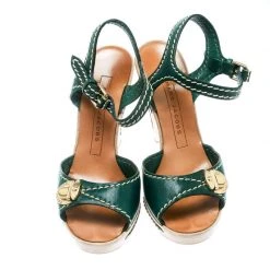 Marc Jacobs Green Leather Buckle Detail Ankle Strap Wooden Platform Sandals Size 36 For Women -Cheap Marc Jacobs Store luxury women marc jacobs used shoes p172455 006