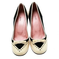 Marc Jacobs Black/White Leather Brogue Bow Detail Pumps Size 39 For Women -Cheap Marc Jacobs Store luxury women marc jacobs used shoes p179575 006