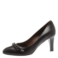 Marc Jacobs Black Leather Chain Detail Pumps Size 40 For Women